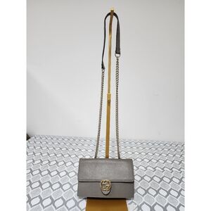 GUCCI Leather Interlocking G Dollar Flap Wallet On Chain Grey